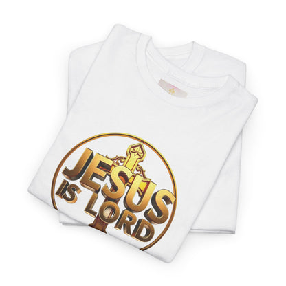 Men’s Romans 10:9 Christian T-Shirt – Jesus Is Lord & He Is Risen (Dark Lettering)