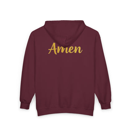 Amen in Motion – Women’s Zip-Up Hoodie (White Logo)