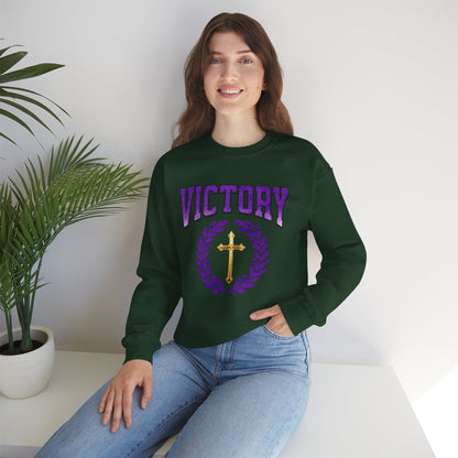 Victory Women’s Sweatshirt – Bold Purple Logo, Faith in Comfort
