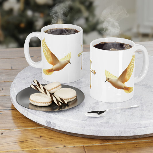 Gold Cross & Dove Mug – Peace and Faith in Every Sip