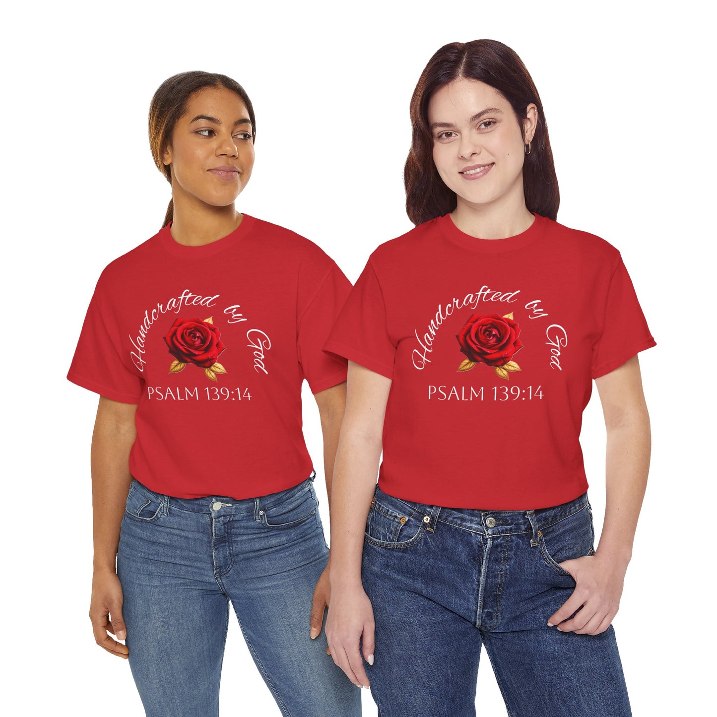 Handcrafted by God (Rose) - Woman's Christian T-Shirt (White Lettering)