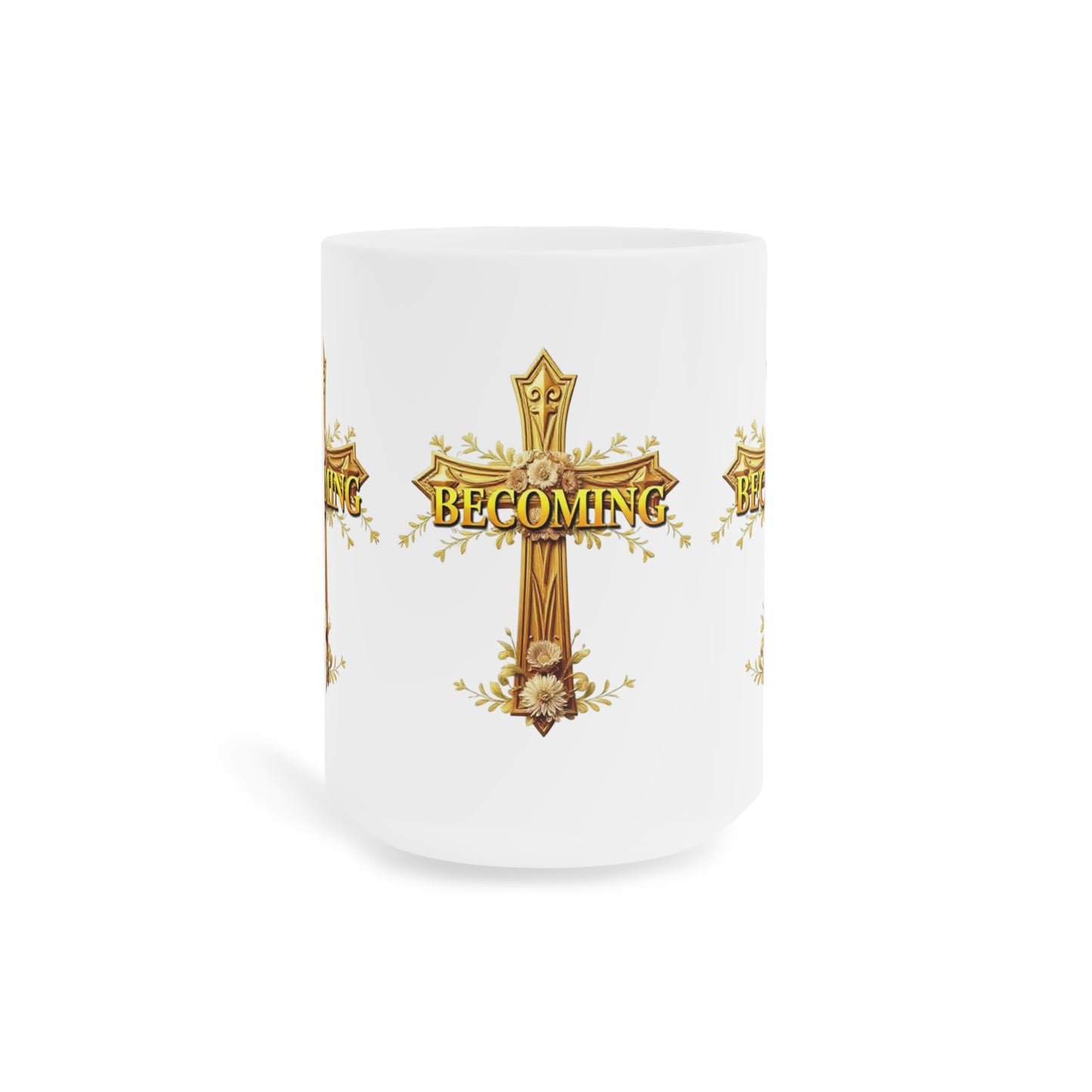 “Becoming” Ceramic Mug – Ornate Cross Design