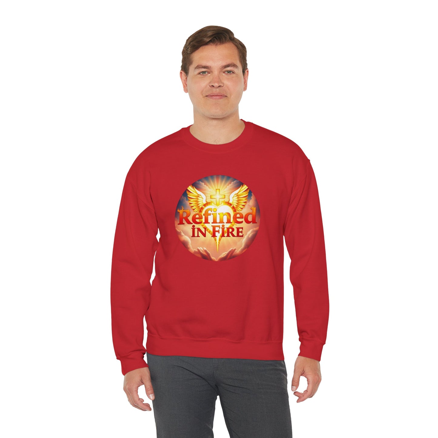 Men’s “Refined in Fire” Christian Sweatshirt – Bold Flame Design Pullover