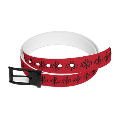 Eternal Order Belt in Red – Black Chi Rho with Alpha & Omega