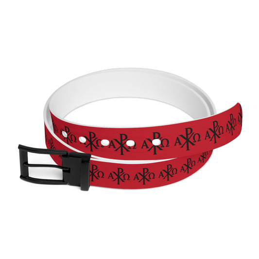 Eternal Order Belt in Red – Black Chi Rho with Alpha & Omega