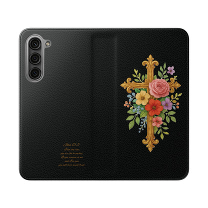 Floral Cross Wallet (black) Case for Samsung– Faith in Bloom