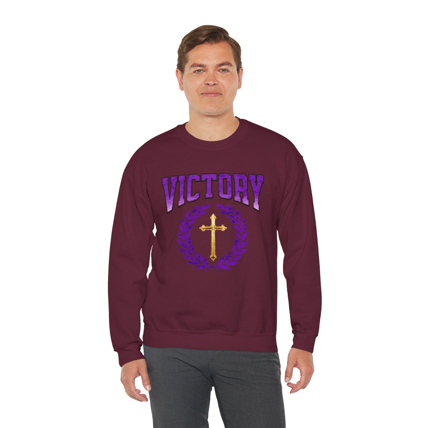 Victory in Christ Men’s Sweater – Crowned in Faith