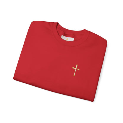 Men’s Elegance w/ Gold Cross Sweatshirt – Subtle Christian Faith Apparel