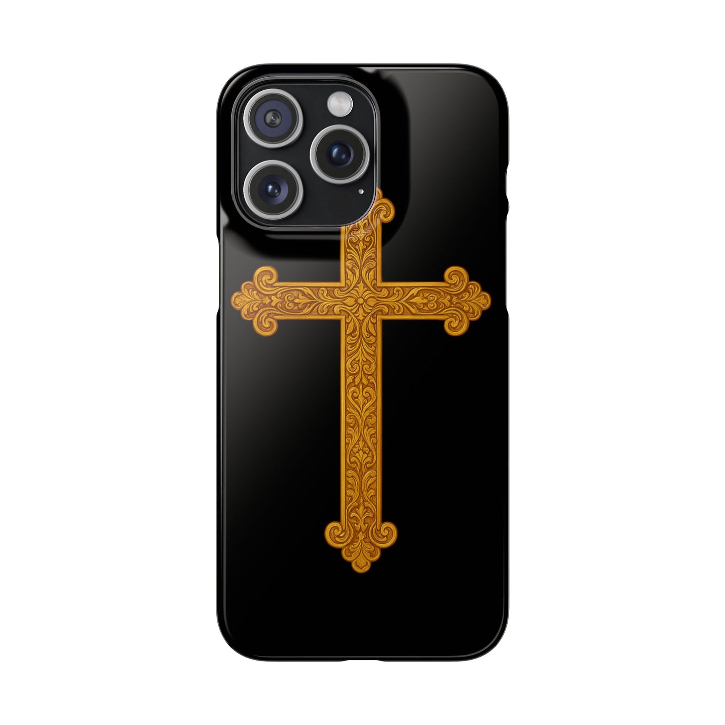 Black iPhone Snap Case – Gold Cross Design