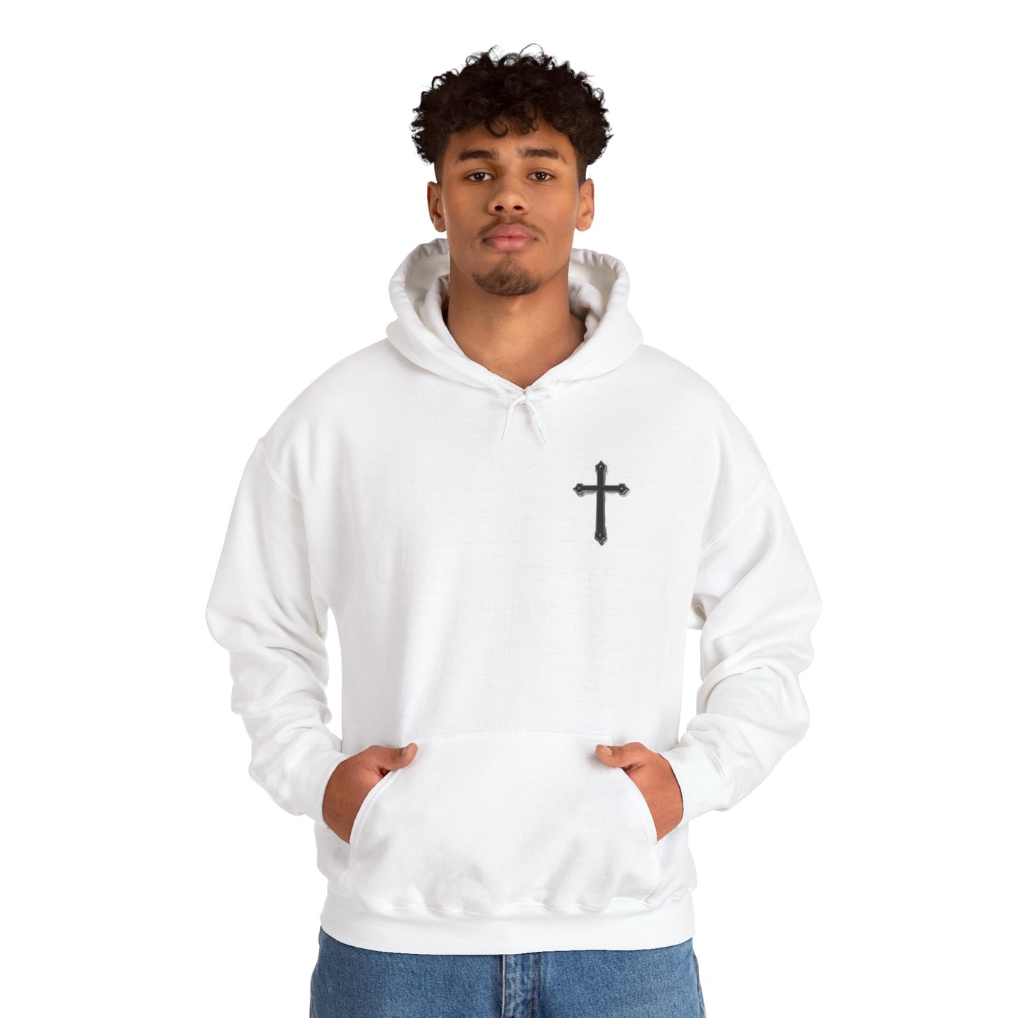 Warrior’s Black Cross Men’s Hoodie – Front & Back Christian Apparel | Ephesians 6:11