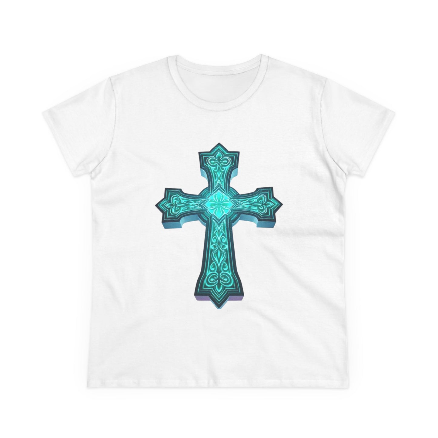 Women’s Light Within Fitted Tee – Luminous Cross Design