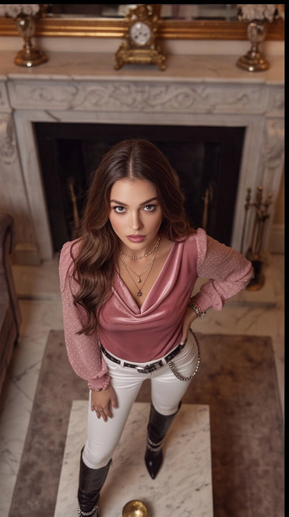 Graceful Embrace Long Sleeve Velvet Shirt