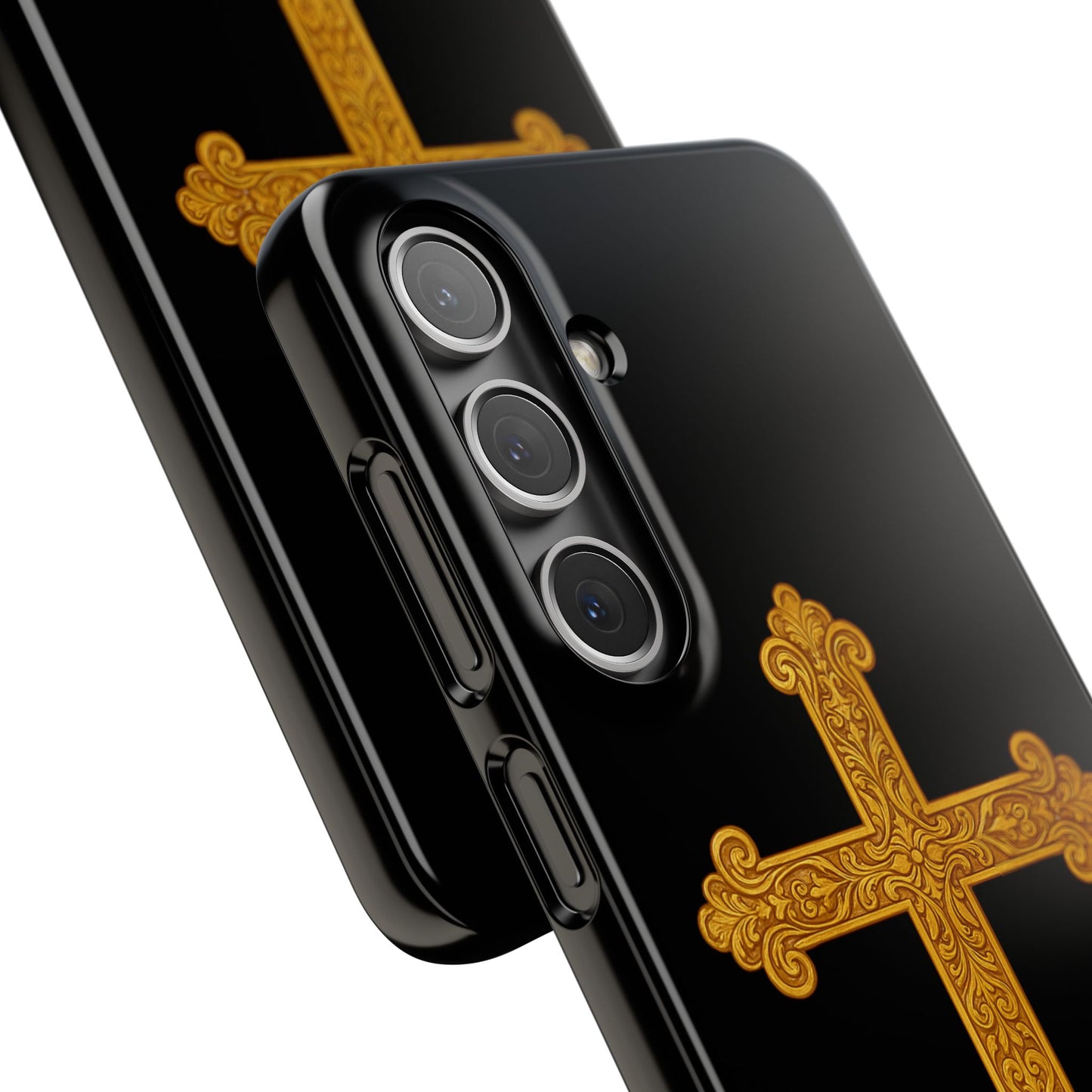 Black Samsung Snap Case – Gold Cross Design