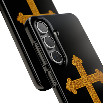 Black Samsung Snap Case – Gold Cross Design
