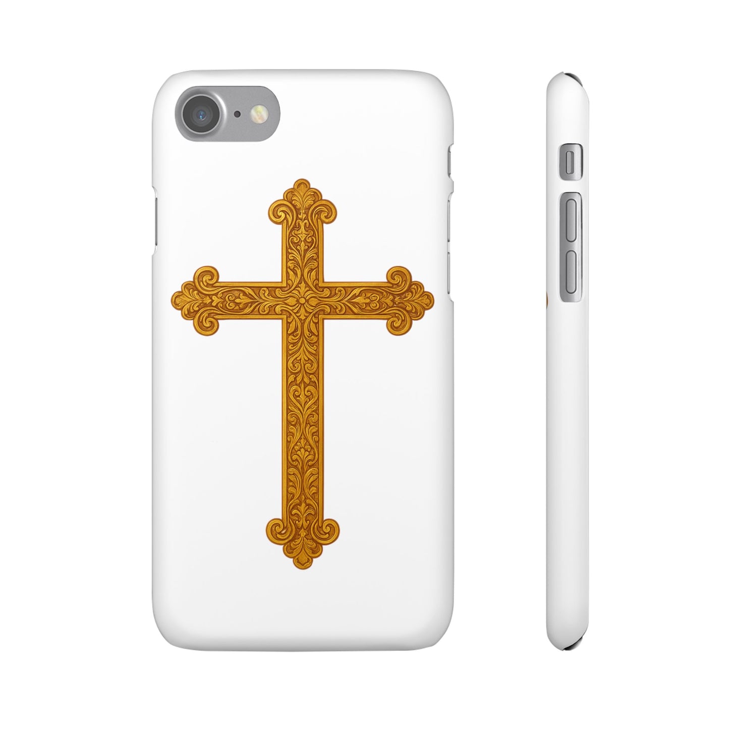 White iPhone Snap Case – Gold Cross Design