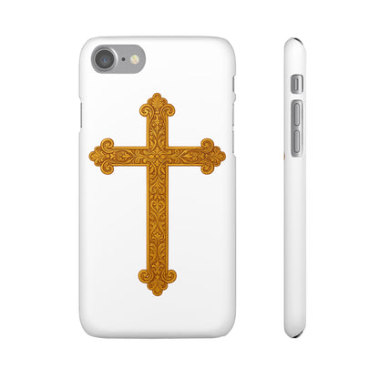 White iPhone Snap Case – Gold Cross Design