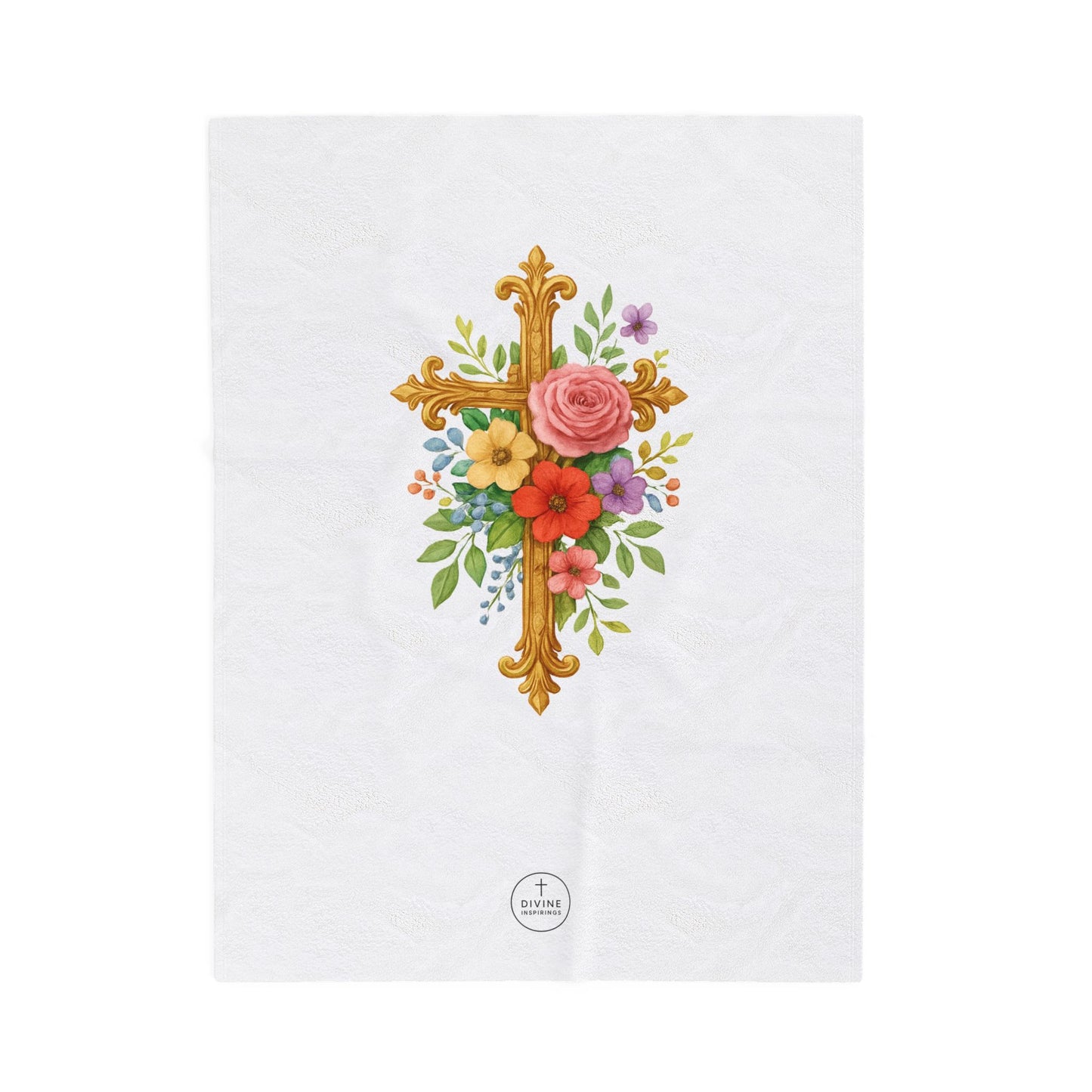 Blooming Faith: Floral Cross Plush Blanket