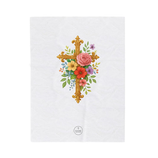 Blooming Faith: Floral Cross Plush Blanket