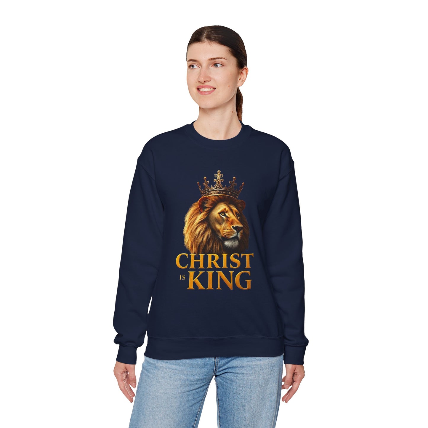 Christ is King – Women’s Christian Sweatshirt with Crowned Lion & Cross