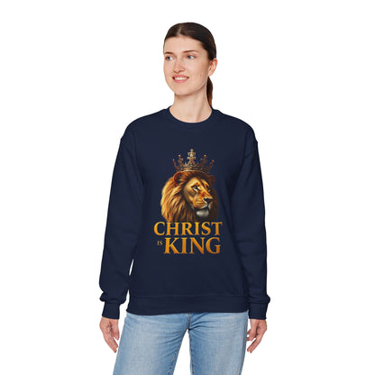 Christ is King – Women’s Christian Sweatshirt with Crowned Lion & Cross