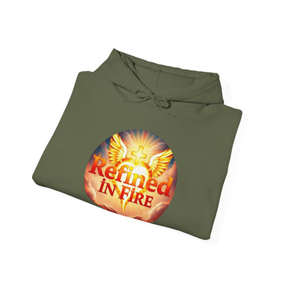 “Refined in Fire” Christian Hoodie – Bold Flame Design Faith Pullover