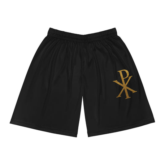 Men’s Chi Rho Basketball Shorts in Black – Faith-Inspired Performance & Comfort