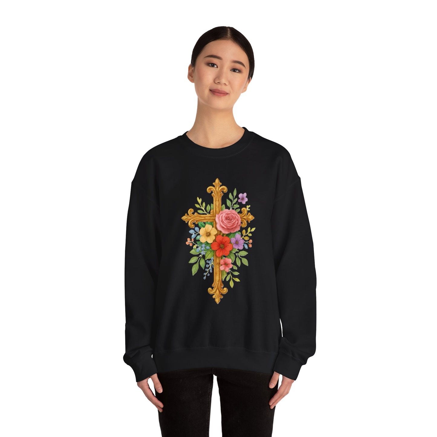 Floral Cross Women’s Sweatshirt – Grace in Full Bloom