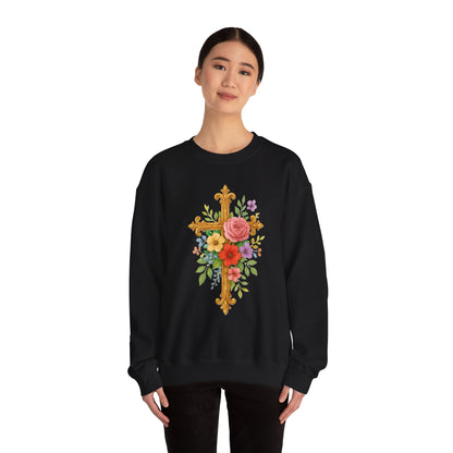 Floral Cross Women’s Sweatshirt – Grace in Full Bloom