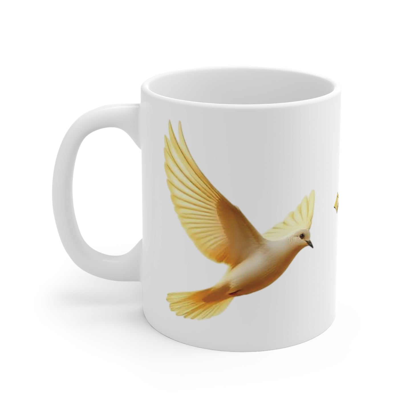 Gold Cross & Dove Mug – Peace and Faith in Every Sip
