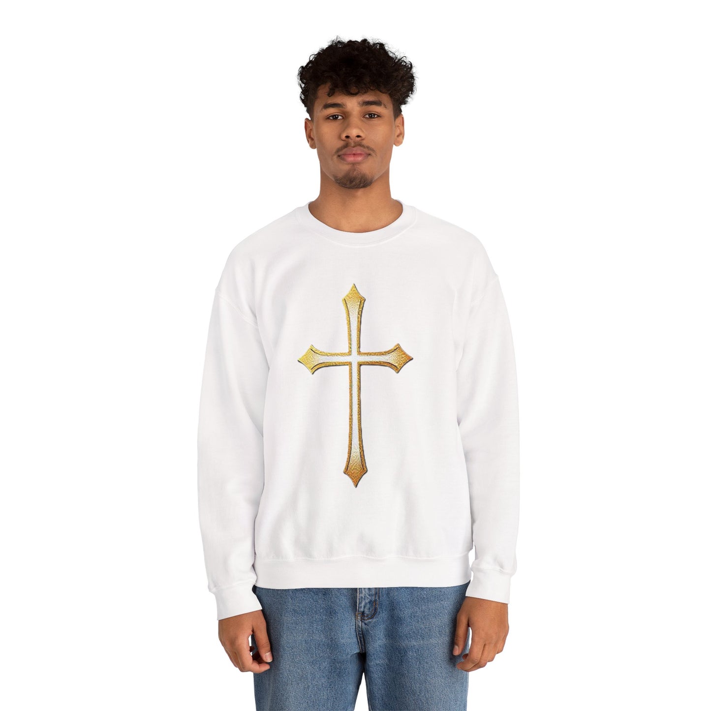 Men’s Gold Cross Sweatshirt – Bold Christian Faith Apparel