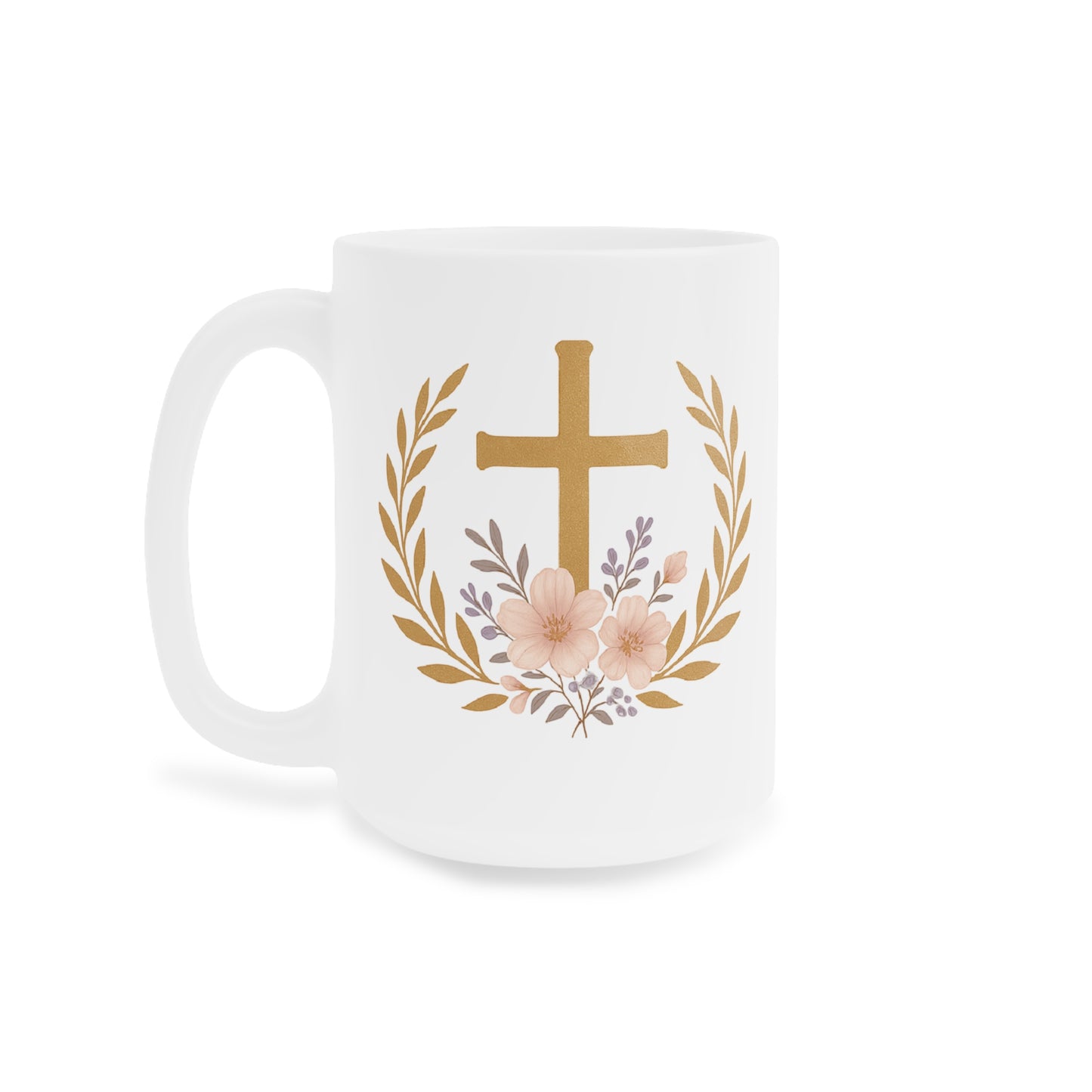 Golden Cross & Laurel Faith Mug – Victory in Christ