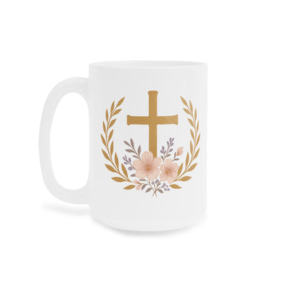 Golden Cross & Laurel Faith Mug – Victory in Christ