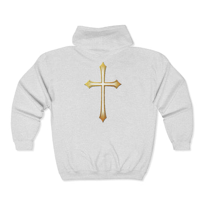Men’s Modern Gold Cross Zip-Up Hoodie – Everyday Comfort with Faith