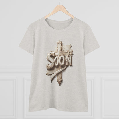 “Soon” Cross Women’s Christian Tee – Bold Faith Made Beautiful