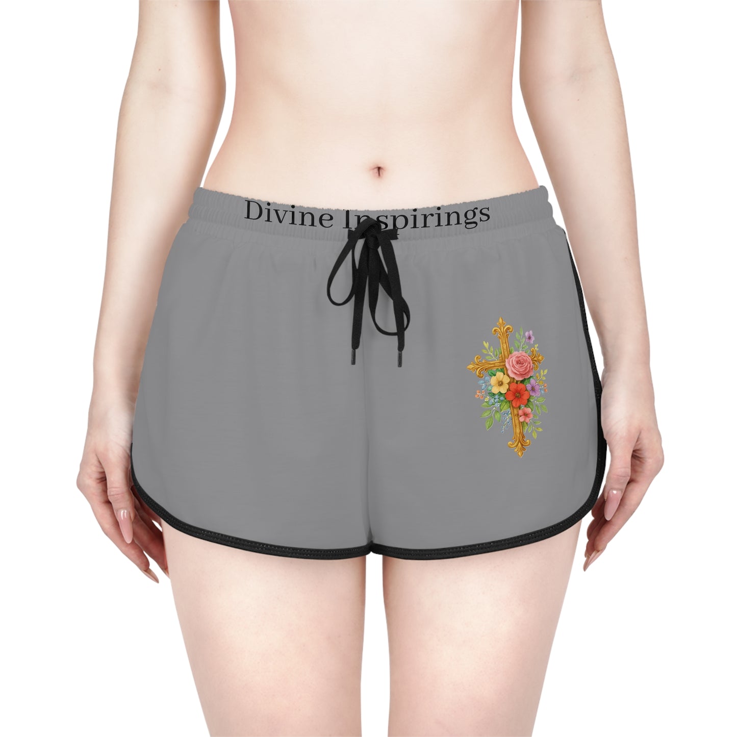 Blooming Faith Women's Shorts in Grey with Floral Cross Design