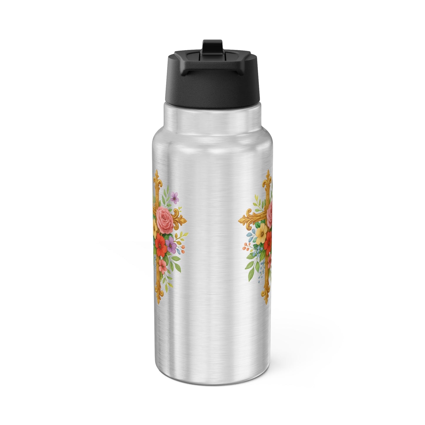 Floral Cross Stainless Steel Gator Tumbler – Faith-Inspired Hydration