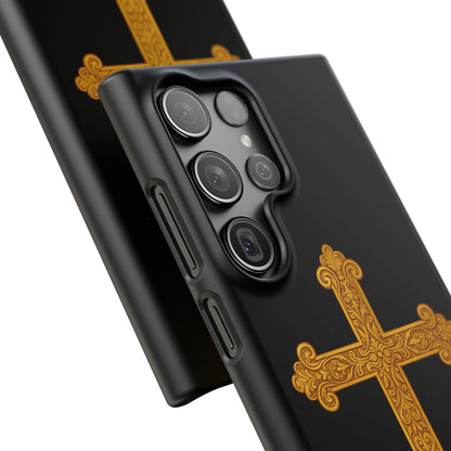 Black Samsung Snap Case – Gold Cross Design