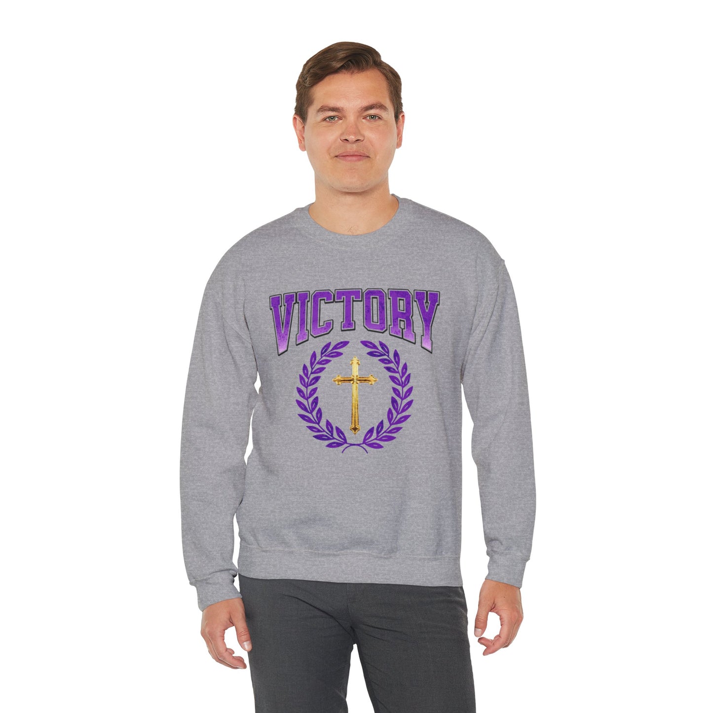 Victory in Christ Men’s Sweater – Crowned in Faith