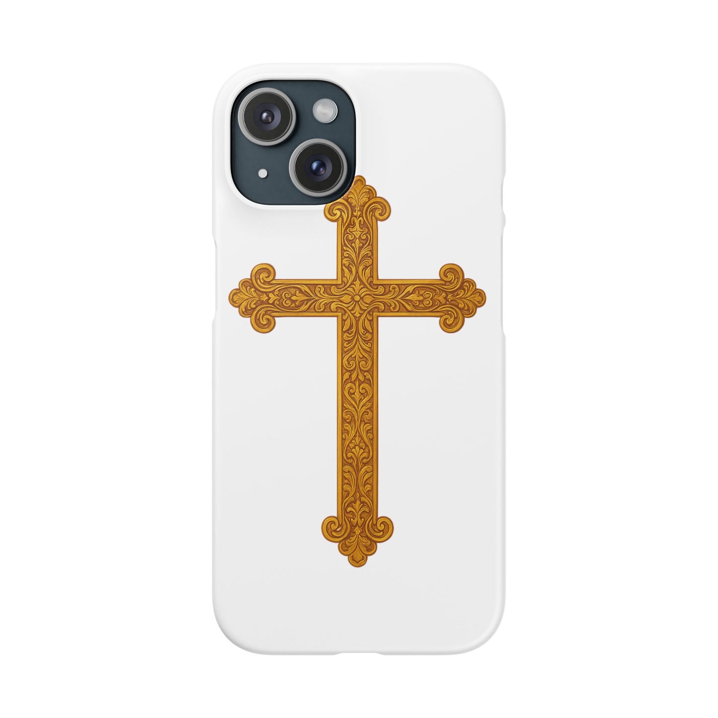 White iPhone Snap Case – Gold Cross Design
