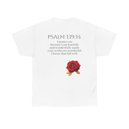 Handcrafted by God (Rose) - Woman's Christian T-Shirt (Dark Lettering)