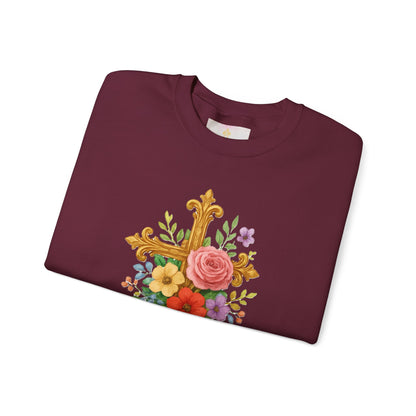 Floral Cross Women’s Sweatshirt – Grace in Full Bloom