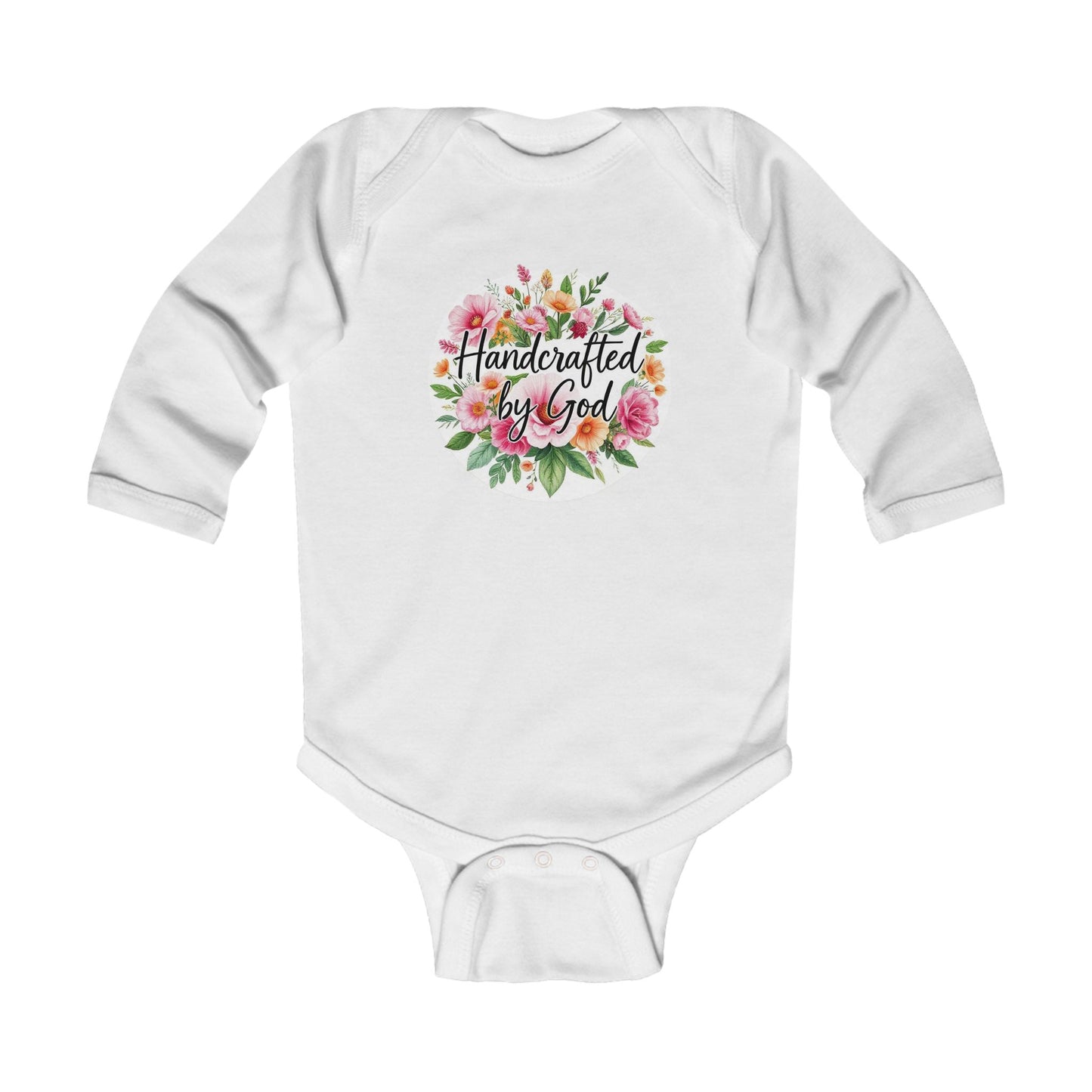Long Sleeve “Handcrafted by God” Infant Girls Onesie – Christian Baby Outfit