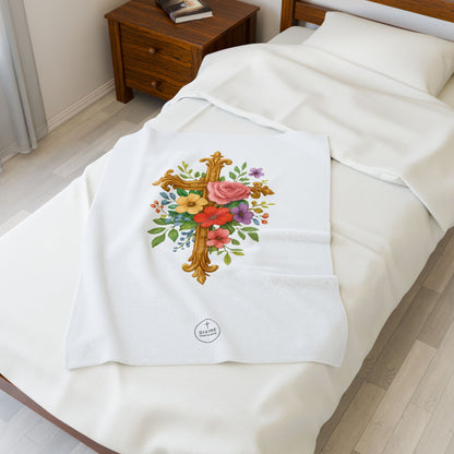 Blooming Faith Plush Blanket – Floral Cross Design