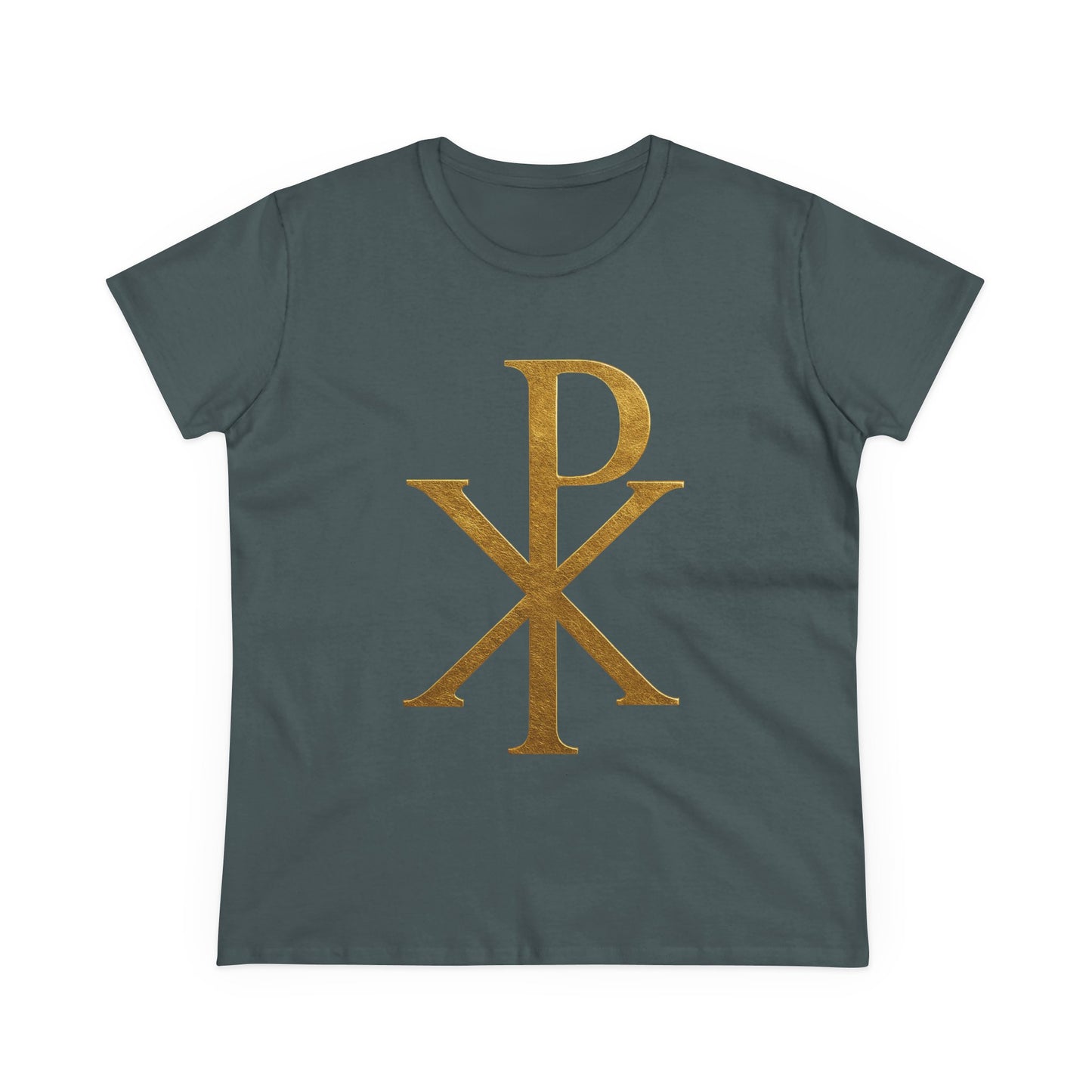 Radiant Redeemer – Women’s Gold Chi Rho Christian Tee
