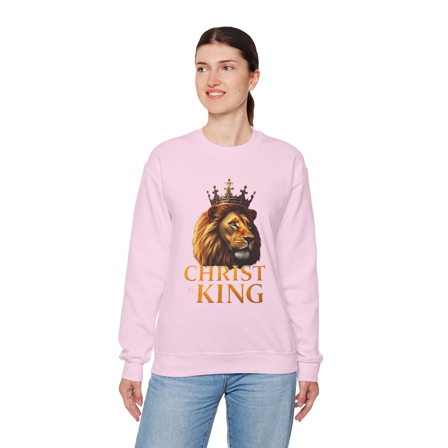 Christ is King – Women’s Christian Sweatshirt with Crowned Lion & Cross