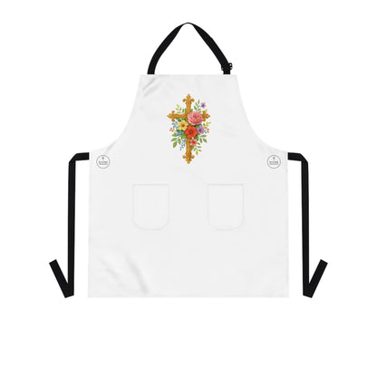 Floral Cross Christian Kitchen Apron – Faith & Beauty in Every Meal