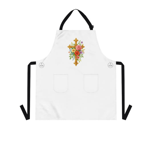 Floral Cross Christian Kitchen Apron – Faith & Beauty in Every Meal
