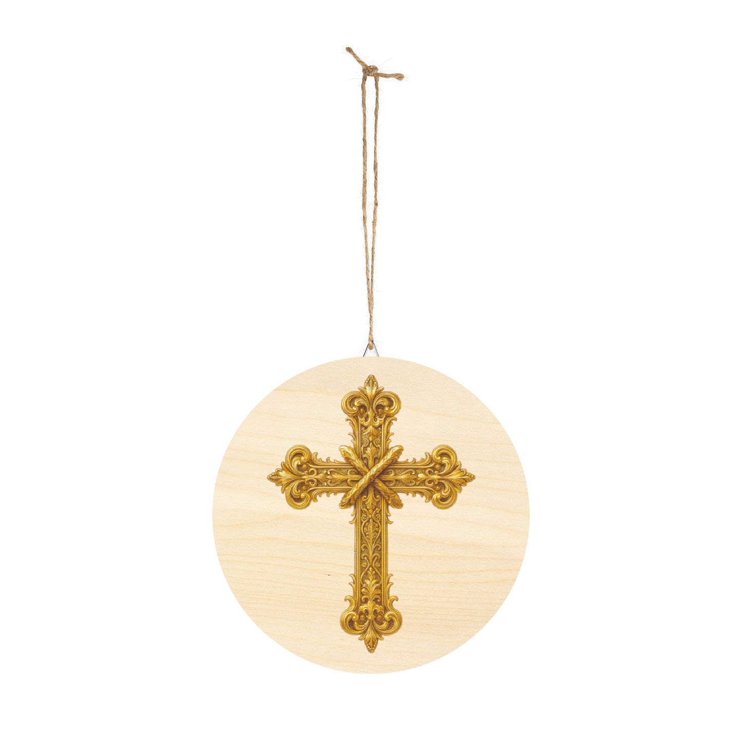 Golden Cross Wall Hanging — Faith-Inspired Wooden Décor