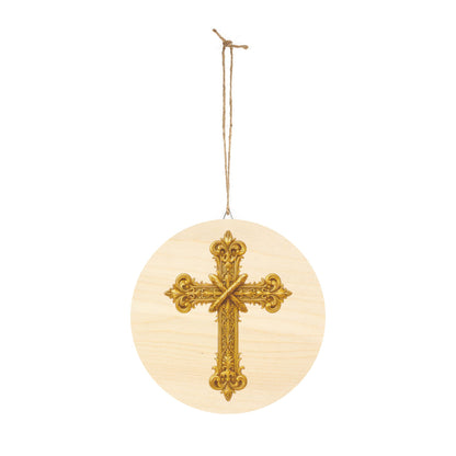 Golden Cross Wall Hanging — Faith-Inspired Wooden Décor