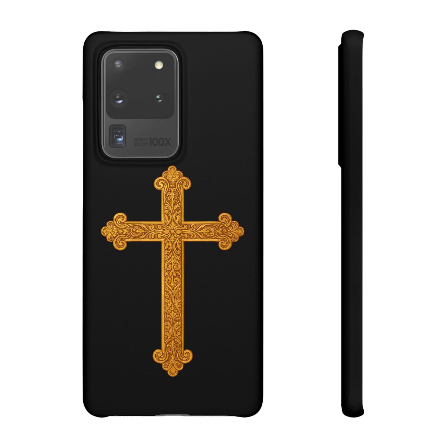Black Samsung Snap Case – Gold Cross Design
